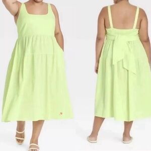 Ava & Viv Sleeveless Square-Neck Midi Dress in Light Lime